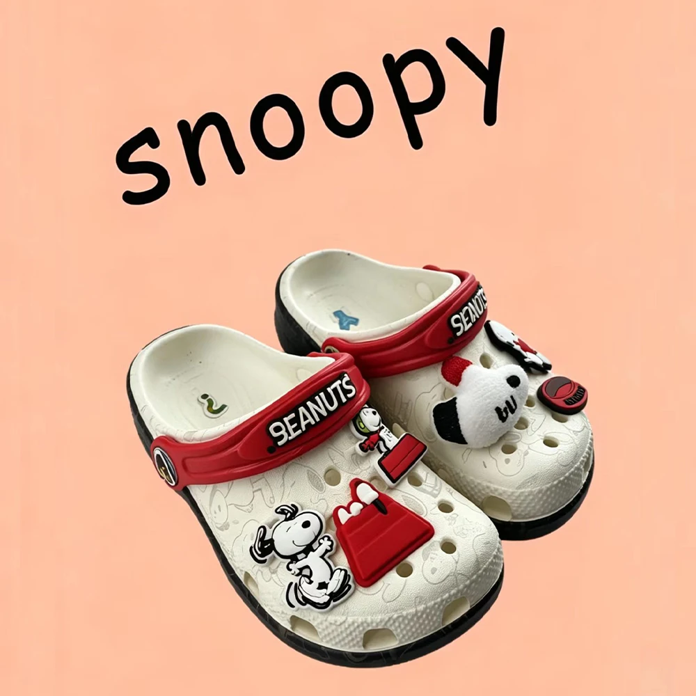 Pantuflas Unisex Kawaii Peanuts Snoopy para Hombre y Mujer, Sandalias con Correa Trasera Antideslizante de Eva, con Dijes, para Interiores, Playa, Verano, para Parejas