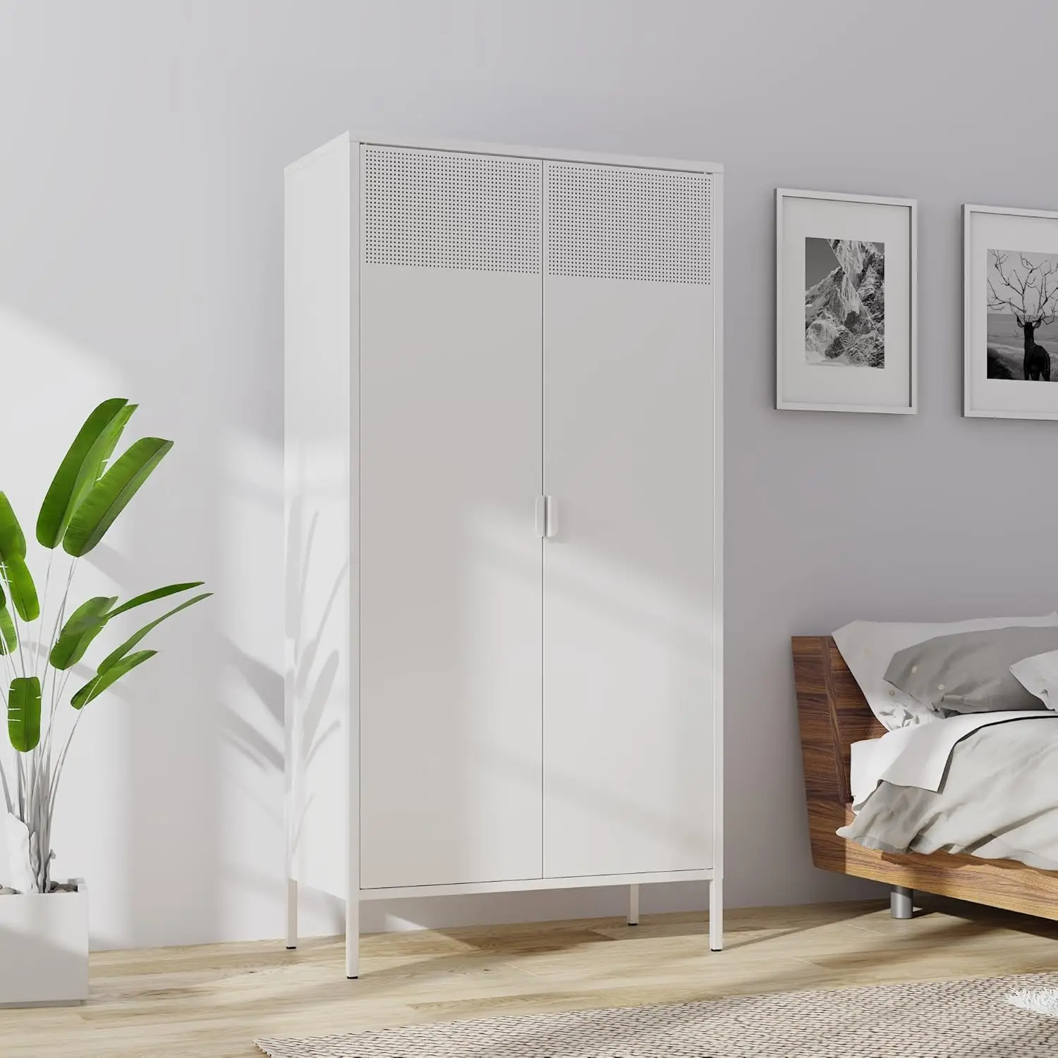 

Metal Storage Cabinets Locker with Hanging Rod and Adjustable Shelves, 71'' Clothing Steel Storage Wardrobe for Home & O