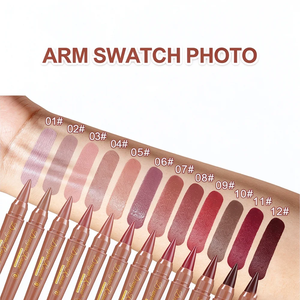 `12 Colors Matte Lip Liner Pencil Set Waterproof Long Lasting Nude Brown Lip Liners Non-stick Cup Lip Contour Makeup Cosmetics`