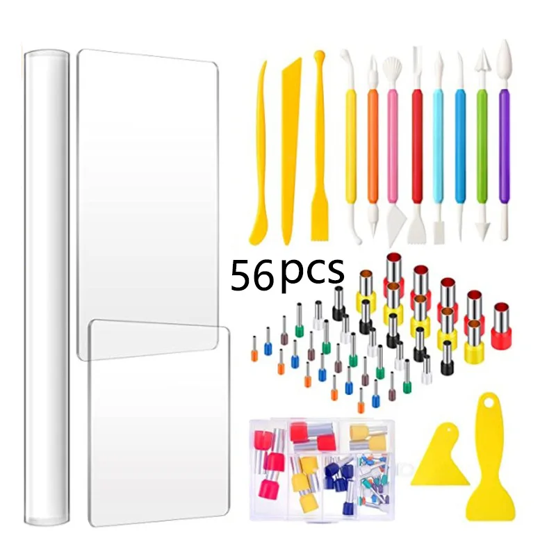 Ceramic Tools 56 Piece Set Clay Round Mold Acrylic Washboard Rolling Stick Scraper Mud Cutter