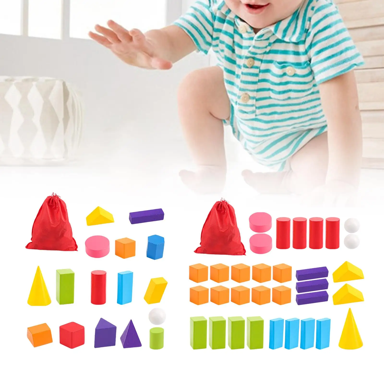 Geometrische Feststoffe aus Holz, 3D-Formen, Geometrie-Set, bunt, für Zuhause im Klassenzimmer