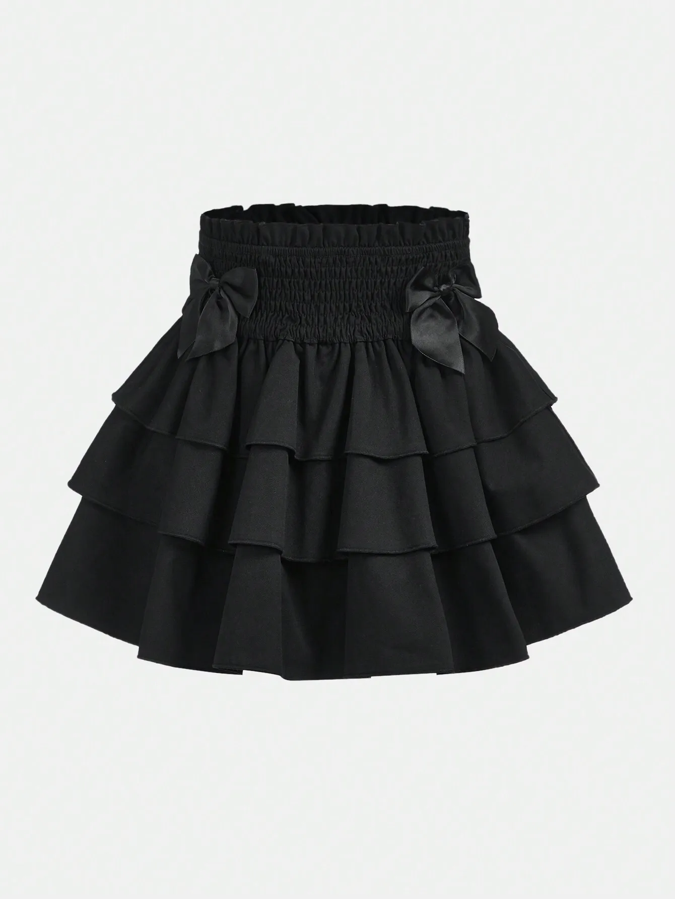 

Black Paperbag Waist Tiered Skirt with Bow Detail for Girls