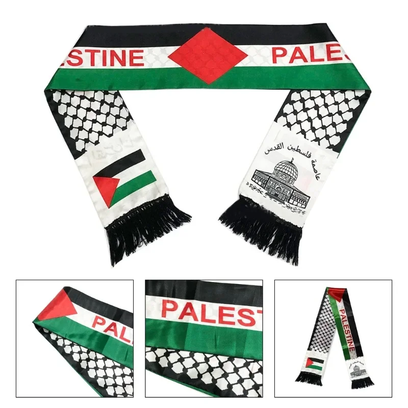 Palestine Flag Custom Scarf Palestine National Day Scarf Palestine Shawl Printing Satin Palestinian Flag Scarf 14×135CM