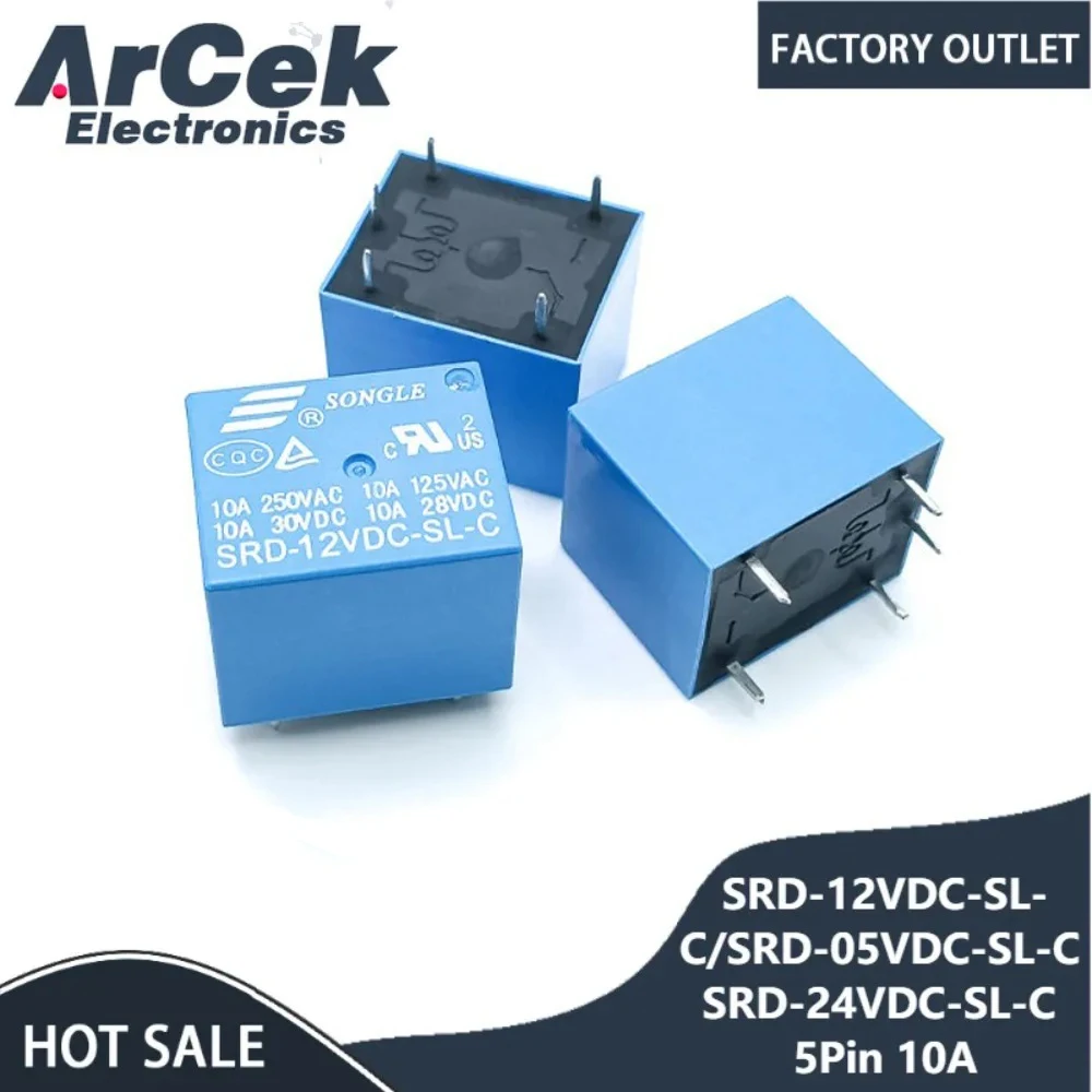 10pcs Relay SRD-03VDC-SL-C SRD-05VDC-SL-C SRD-24VDC-SL-C SRD-12VDC-SL-C 3V 5V 6V 9V 12V 24V 48V 10A 250VAC 5PIN Relays Relais