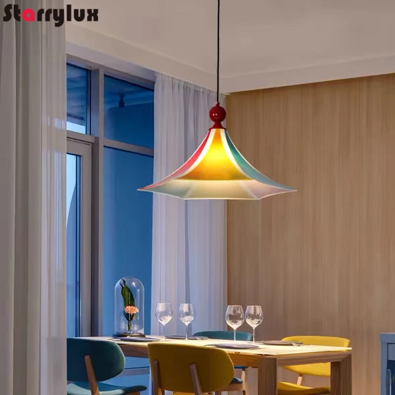 

French Wabi Sabi Colorful Pendant Light Artistic Retro Dining Lamp for Cafe Villa Unique Design