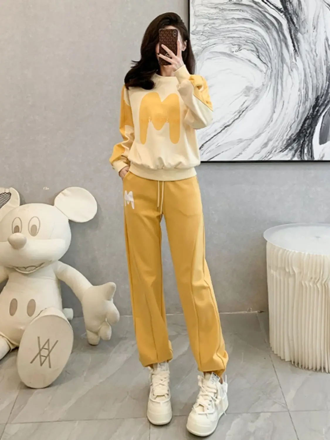 Spring Autumn Ladies Trouser Pink Sweatshirt Women's Pants Two Piece Set Printing Sport Draw String Tracksuit Casual Elegant Xxl