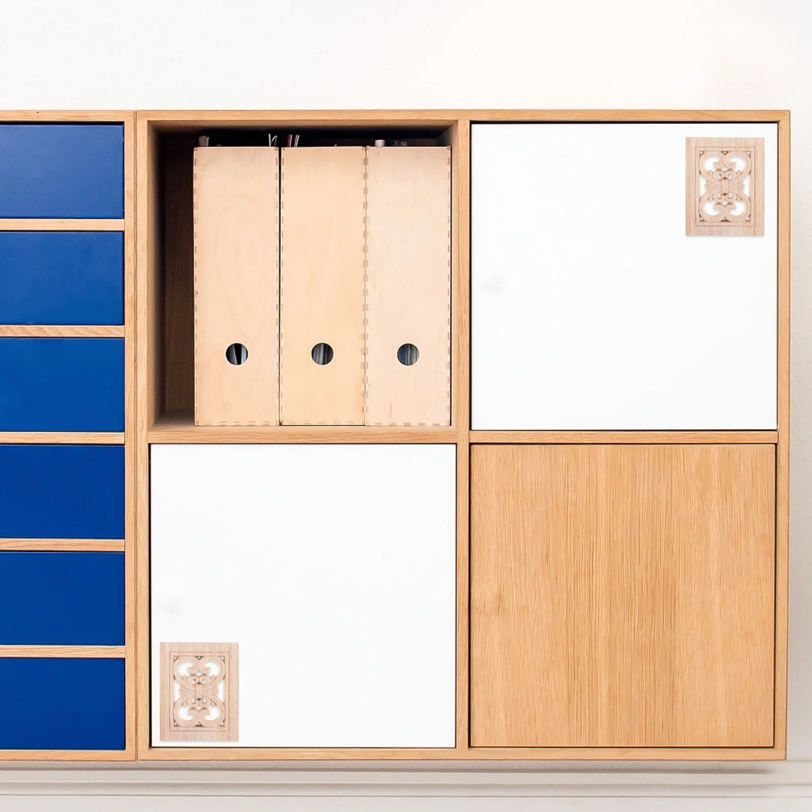 

2Pcs Wood Carved Appliques Solid Hand-Carved Decorative Square Furniture Onlays Unpainted DIY Wood Decals for Wardrobe Cabinet