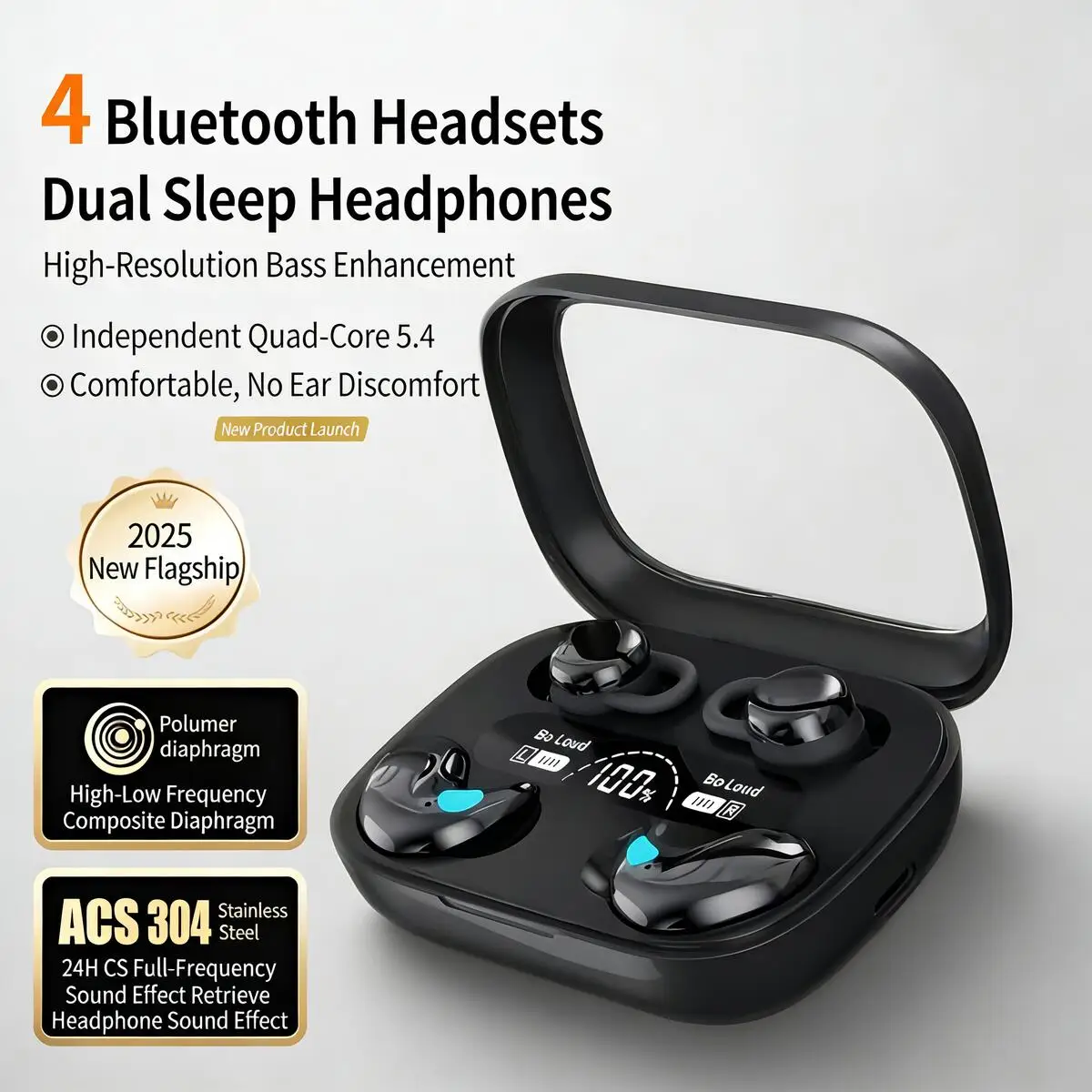 

Q12 Fashion 2-in-1 Wireless Bluetooth Sleep Earphones Mini Invisible Ergonomic Noise Reduction for Music Couple Lovers Daily Use