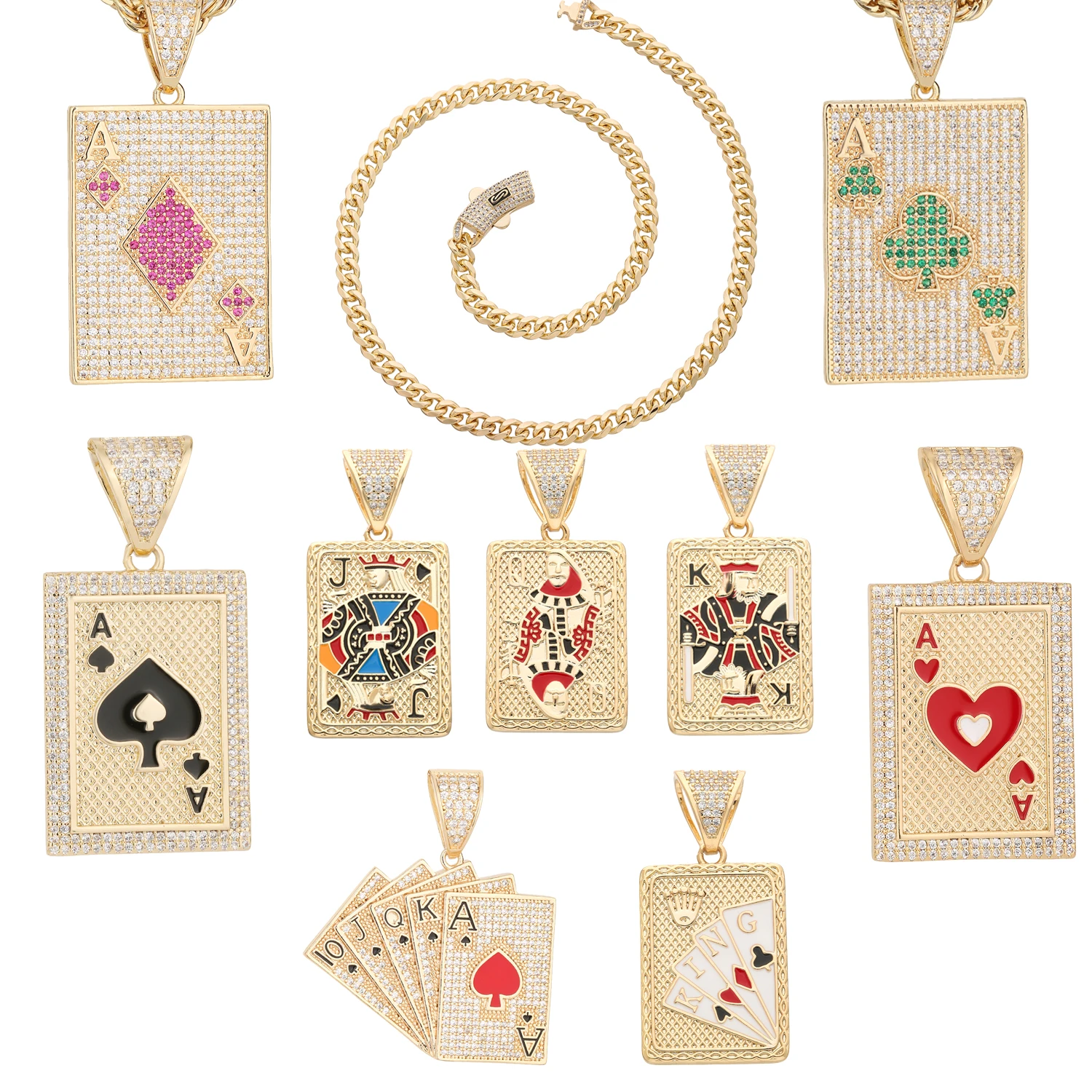 

Complete Set of Playing Cards, Fashionable and Exquisite Jewelry 6N Monaco Chain and Playing Card Pendant Combination for Men and Women, Shiny Hip-Hop Rock Rap Trendyy Jewelry Accessories Gifts