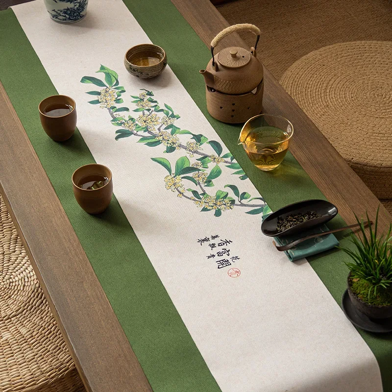 Chinese Zen Cotton and Linen Tea Mat 2pcs Set Waterproof Sisal Table Flag Chinese Style Fabric Tea Set Cushion Tea Table Cloth