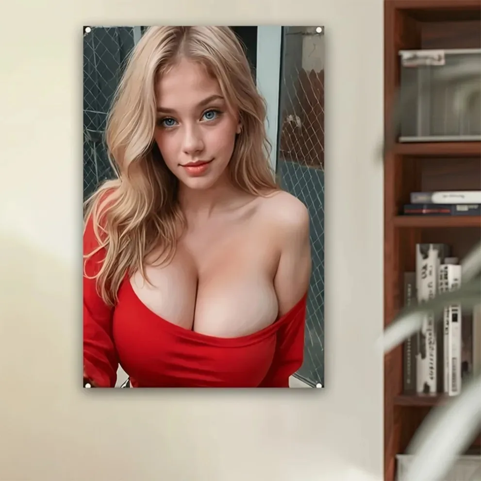 1pc Renaissance Poster Blonde Woman in Red Dress Home Office Decor Wall Art-1