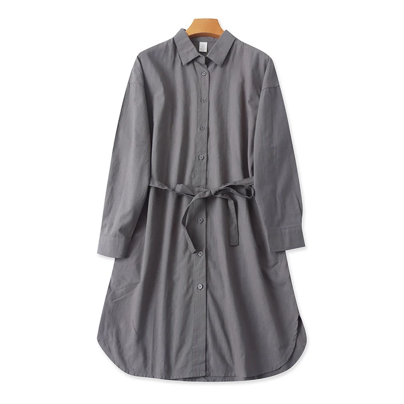Coton lin Long Sve Cardigan irt Dr ceinturé mi-long femmes printemps automne nouveau Sle coupe ample Faion Dr