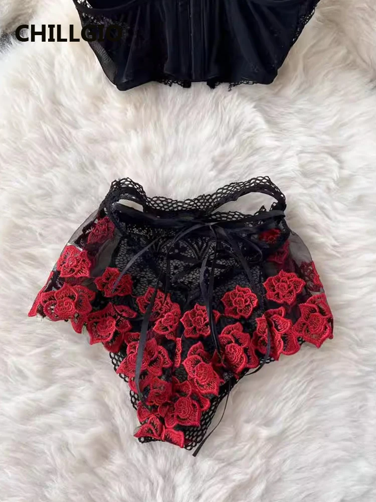 CHILLGIO Women Embroidery Floral Bra Brief Suits Vintage Tight Underwear Underwire Push Up Sexy Two Pieces Intimate Lingerie Set