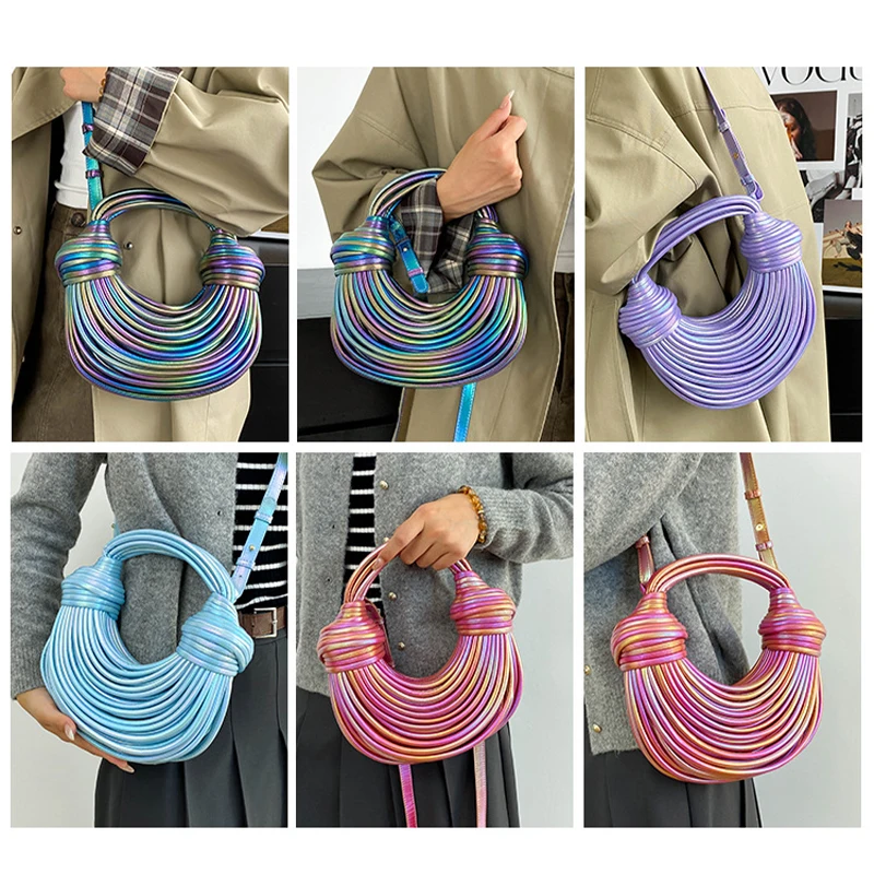 Handbags for Women Luxury Designer Handwoven Noodle Bags Rope Knotted Pulled Hobo Evening Purses Clutch Bag For Banquet Party