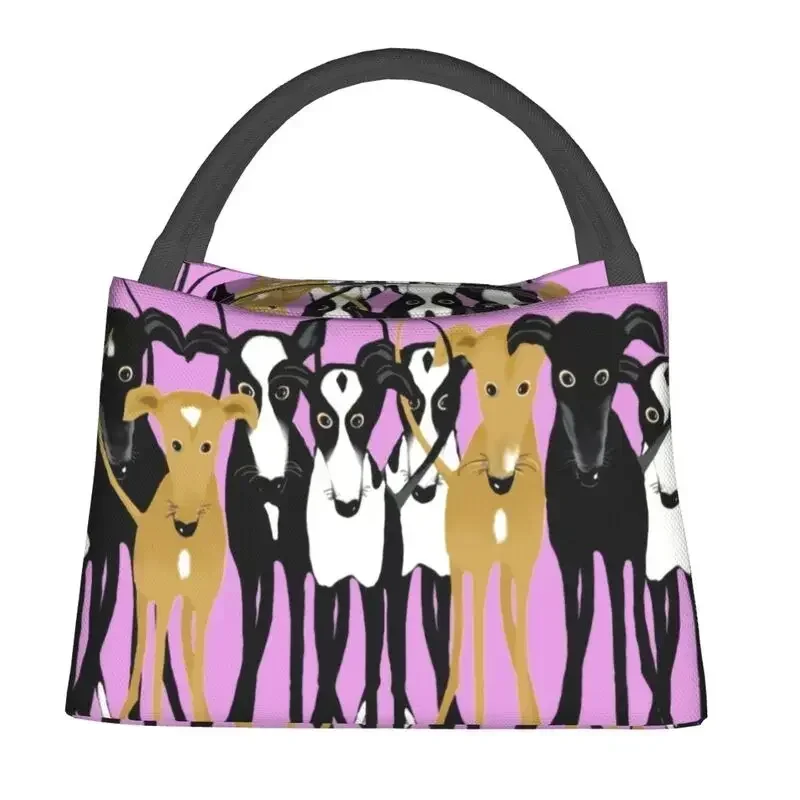 Greyhound Dog Gathering Insulated Lunch Bag for Women Leakproof Whippet Sighthound Puppy Cooler Thermal Lunch Tote Work Picnic