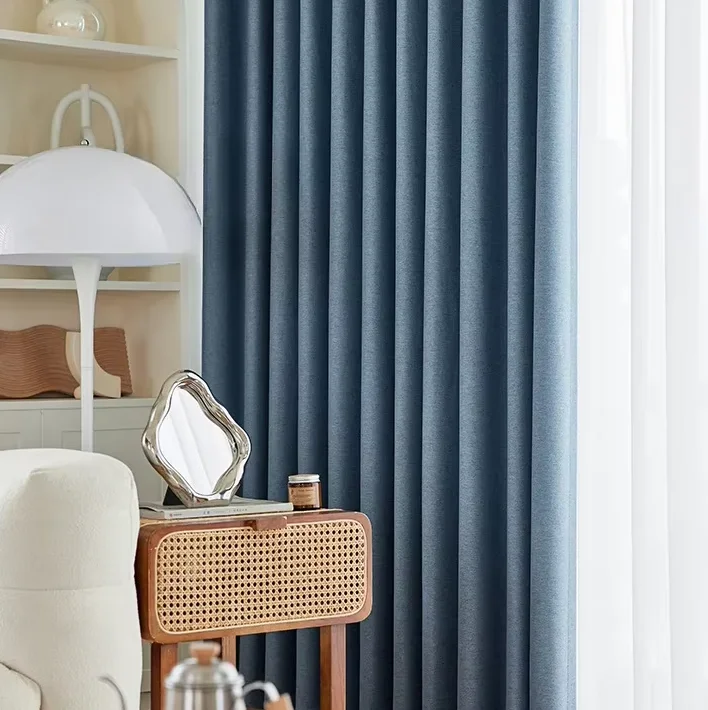 Reversible Linen Blackout Curtains Thermal Insulated Navy Blue Drapes for Modern Living Dining Bedroom Custom Size Home Decor