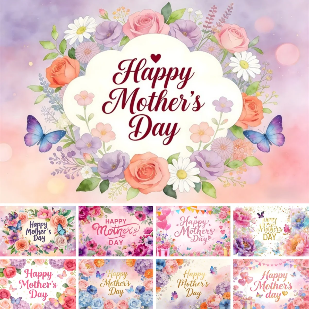 2026 Happy Mother's Day Photography Backdrop Colorful Flowers Mother's Day Party Decoration Girl Women Portrait Photo Background