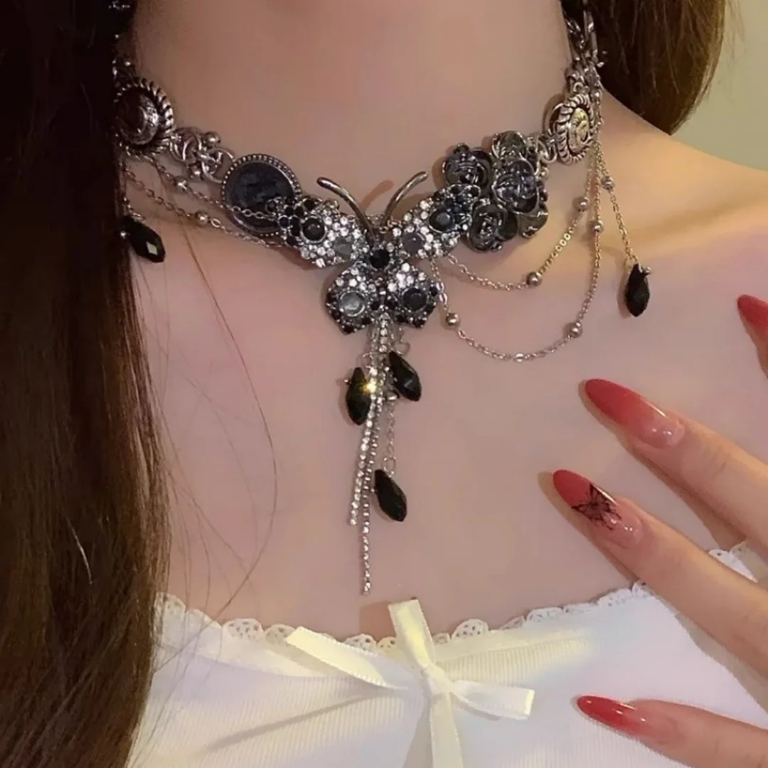 

DUTRIEUX Darkness Неоготическая бабочка из титановой стали, ожерелье Spice Girl, индивидуальное колье в стиле хип-хоп, рок, цепочка на ключицы, ювелирные изделия