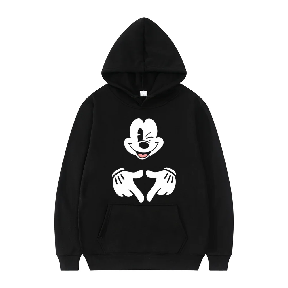 Cartoon Disney Mickey Mouse Black Couple Hooded Hoodie for Women 2024 Autumn New Loose Pullover Hoodie Coat Casual and Simple