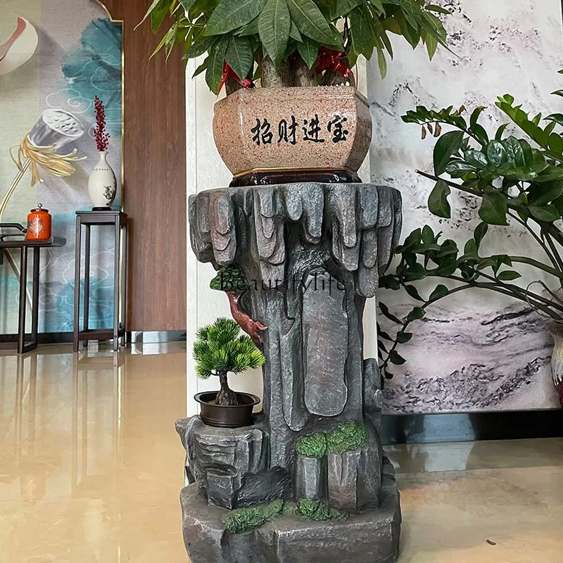 3-Flower rack indoor household shelf living room balcony bonsai potted plant new Chinese style antique stone craft flower rack