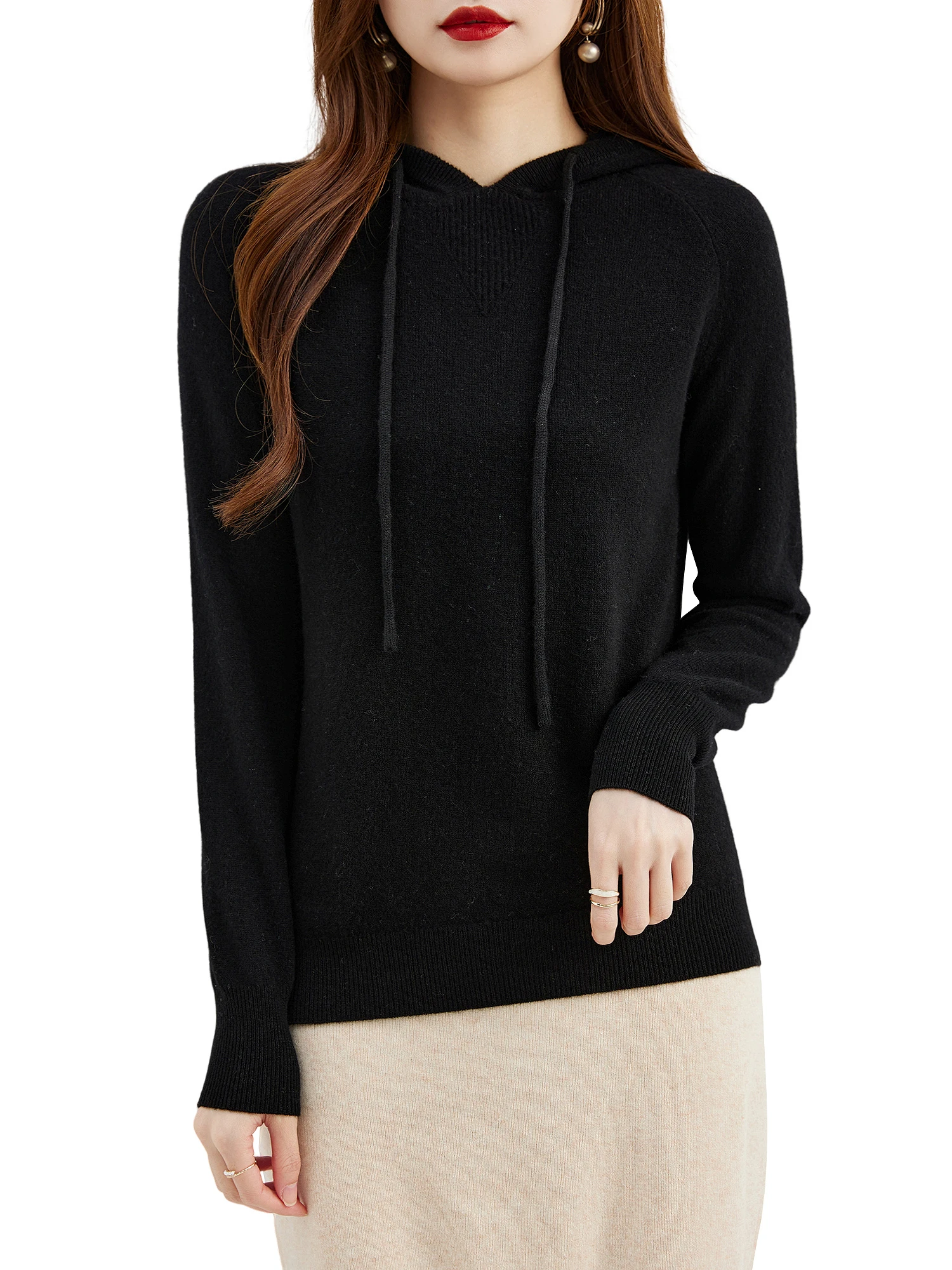 Suéter de manga comprida feminino 100% lã merino, moletom com capuz, tops quentes, pulôver de malha, roupa feminina, outono, inverno, 2023