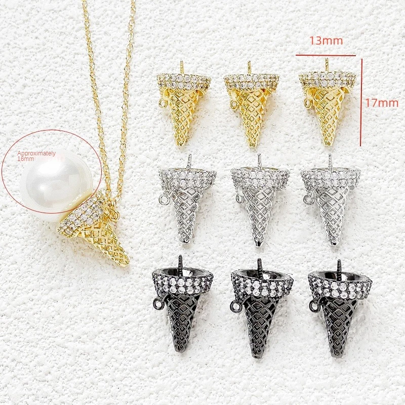 2 pieces Brass plated with real gold set with zircon ice cream shaped pendant DIY fashion jewelry Baroque accessory materials