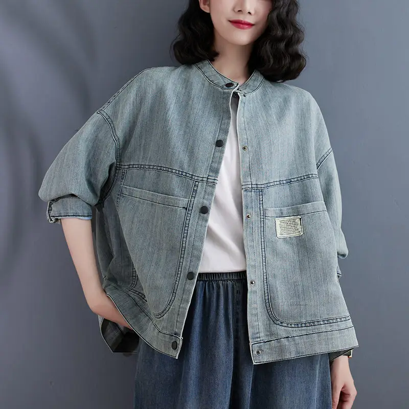 

2023 Summer Vintage Denim Jacket Women's Long Sleeve Single Breasted Loose Casual Thin Top Jeans Jaqueta Mujer Chaqueta Z1888