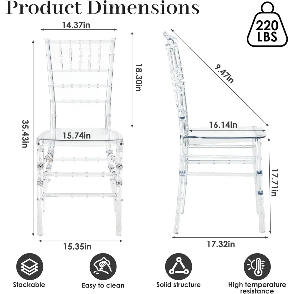 كراسي شيافاري بكميات كبيرة، كرسي أكريليك شفاف لهجة كراسي شبح للمناسبات وحفلات الزفاف وحفلات الاستقبال (واضح)