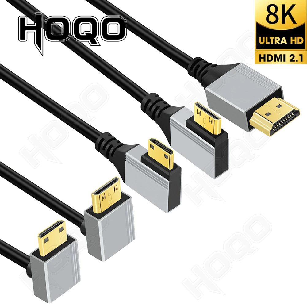 8K 60Hz Mini HDMI Cable 90 Degree angle Ultra-thin Display Cord HDCP 3D HDR for Laptop PC Monitor HDTV Camera Tablet