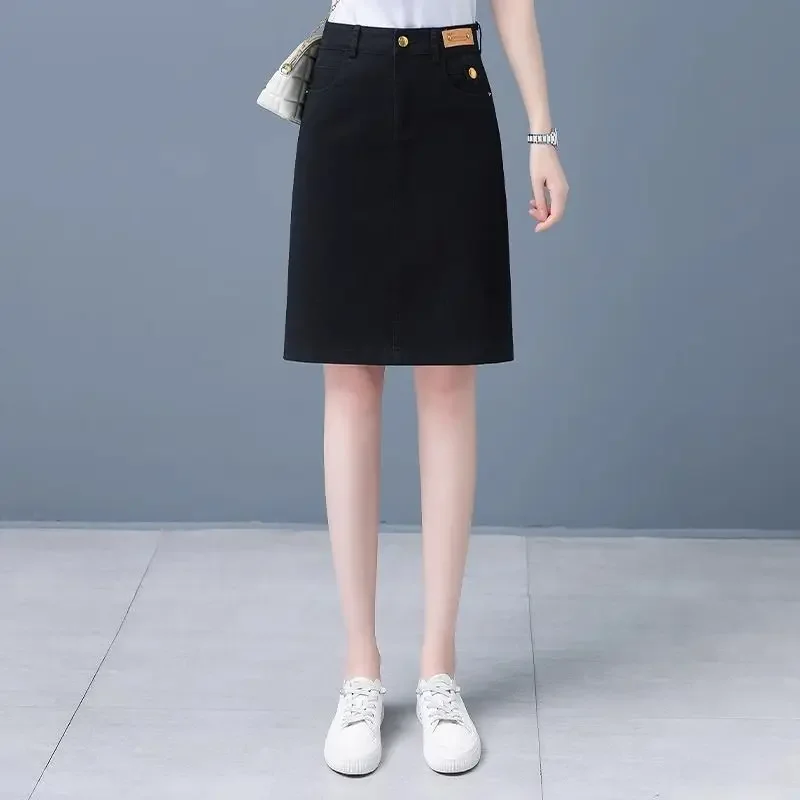 

Elegant With Pocket High Waist Woman Denim Skirt Y2k Vintage Streetwear Luxury Chic Modest New In A Line Jeans Skirts for Women
