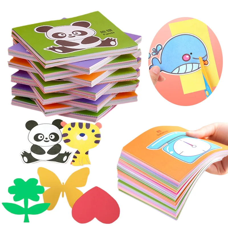 48/96 arkuszy Papierowe wycinanki dla dzieci Zabawki Wczesna edukacja Kolorowy papier Rękodzieło Malowanie Artykuły plastyczne Nożyczki TMZ