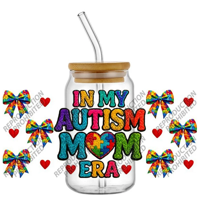 New Autism Awareness Series 3D Pattern Transfer Stickers for Glasses Autism Mom Era Fade Resistant UV DTF Cup Decals for Libbey view 4