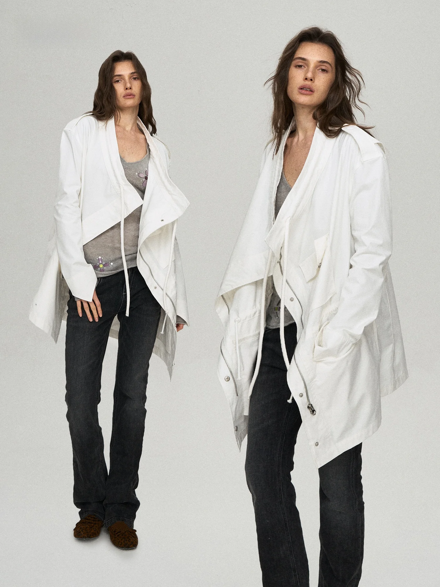 

PRRP Original Design Vintage Workwear Sle Long Coat Collar Overalls Faionable Outerwear for Women Cotton 00% Spring Season