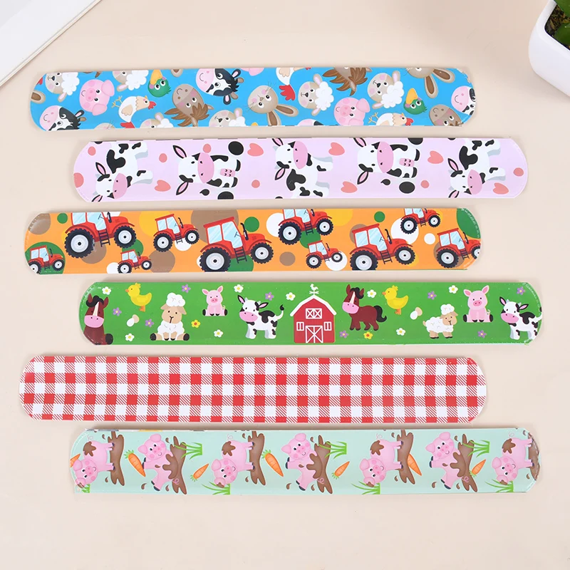 12Pcs Farm Animals Slap Bracelets Cartoon Sheep Chicken Cow Pat Circle Kids Toys Birthday Farm Party Favors Gifts Pinata Fillers