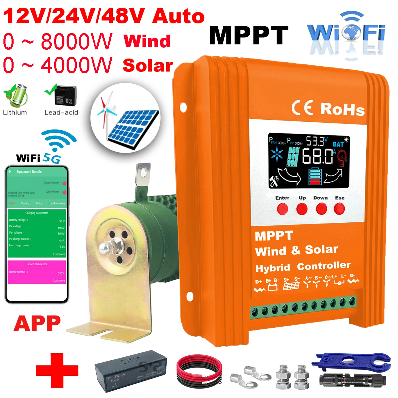 12 24 48V MPPT Solar Charge Controller with Dump Load for 3000W Solar Panel 4KW Wind Generator Lifepo4 Lithium Battery Equalizer