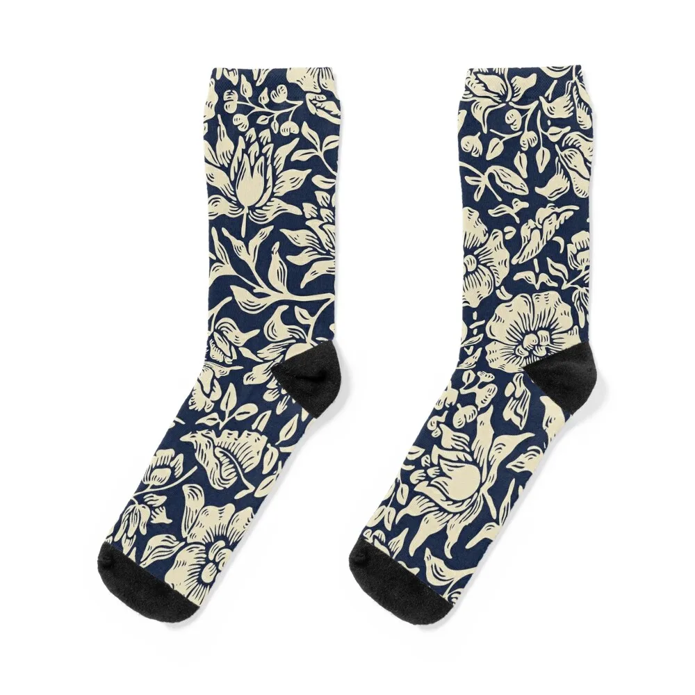 Modern Exhibition William Morris Blue Floral Pattern Socks Wholesale Running Boy Socks Women's