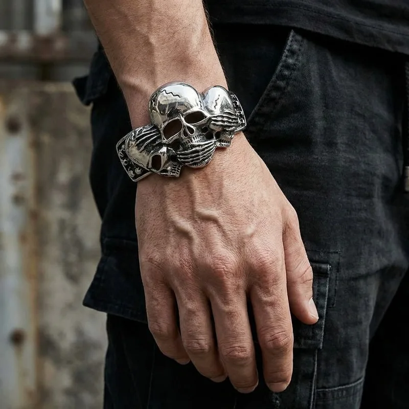 KALEN Men's Skeleton Bangle Stainless Steel 316L Punk Jewelry - KB49361-D