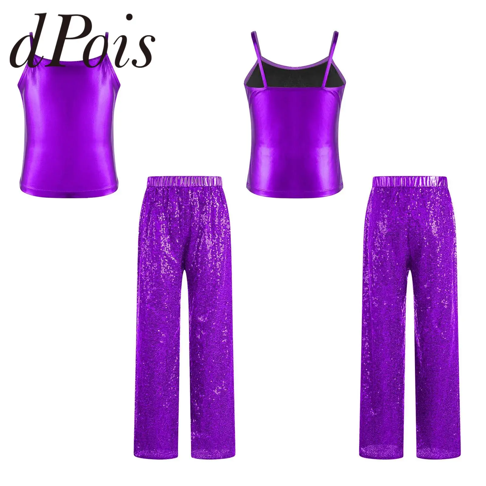 

Kids Disco Outfit Music Festival Clothes Sets Girls Shiny Hip Hop Dancewear Jazz Dance Costume Performance Outfit Pants Suits