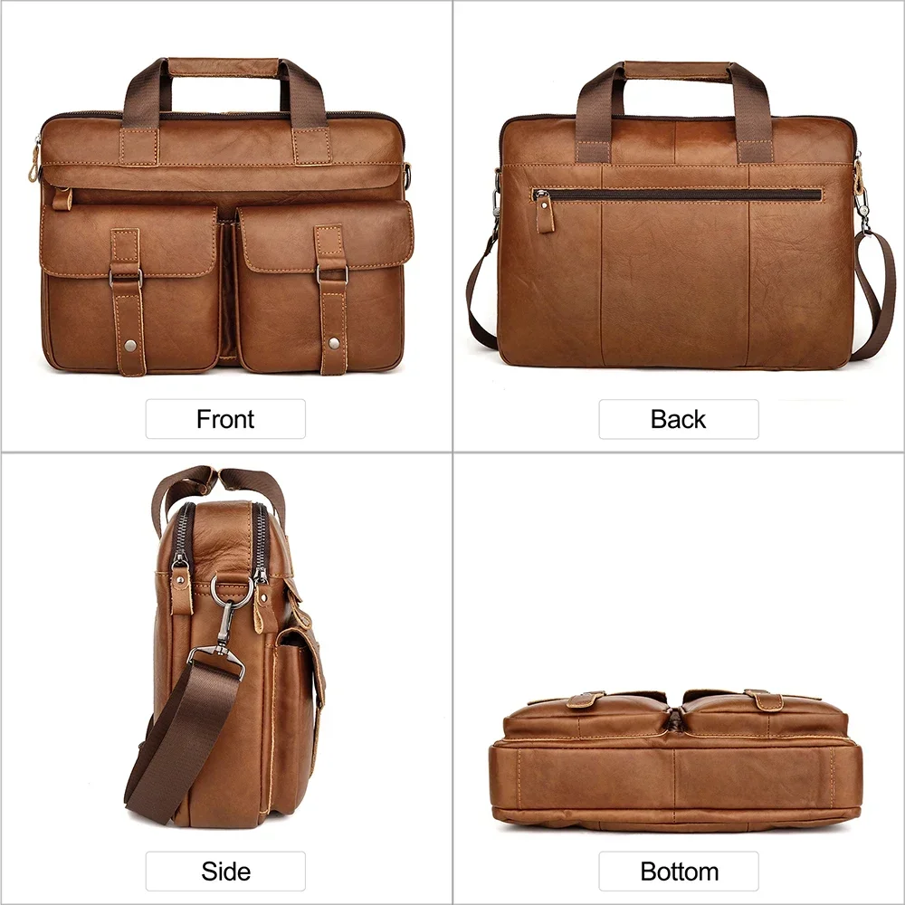 Genuine Leather Men's Briefcases 15.6" Laptop Bag Business Messenger Bag Work  Male Shoulder Bag Handbag Tote Portfolio