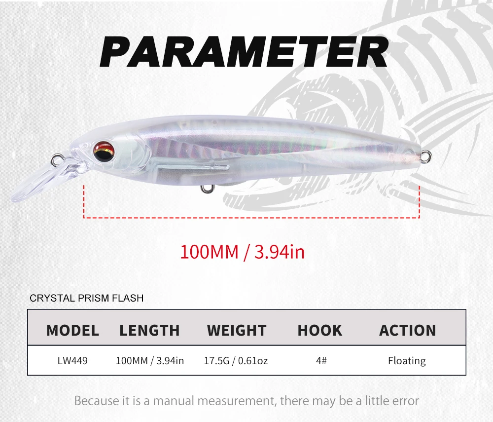 Hunthouse Schwimmender Minnow-Angelköder Kristallprisma-Blitzwobbler Hartköder 100mm/17,5g Künstlicher Hecht Salzwasser-Angelzubehör – Detail 5