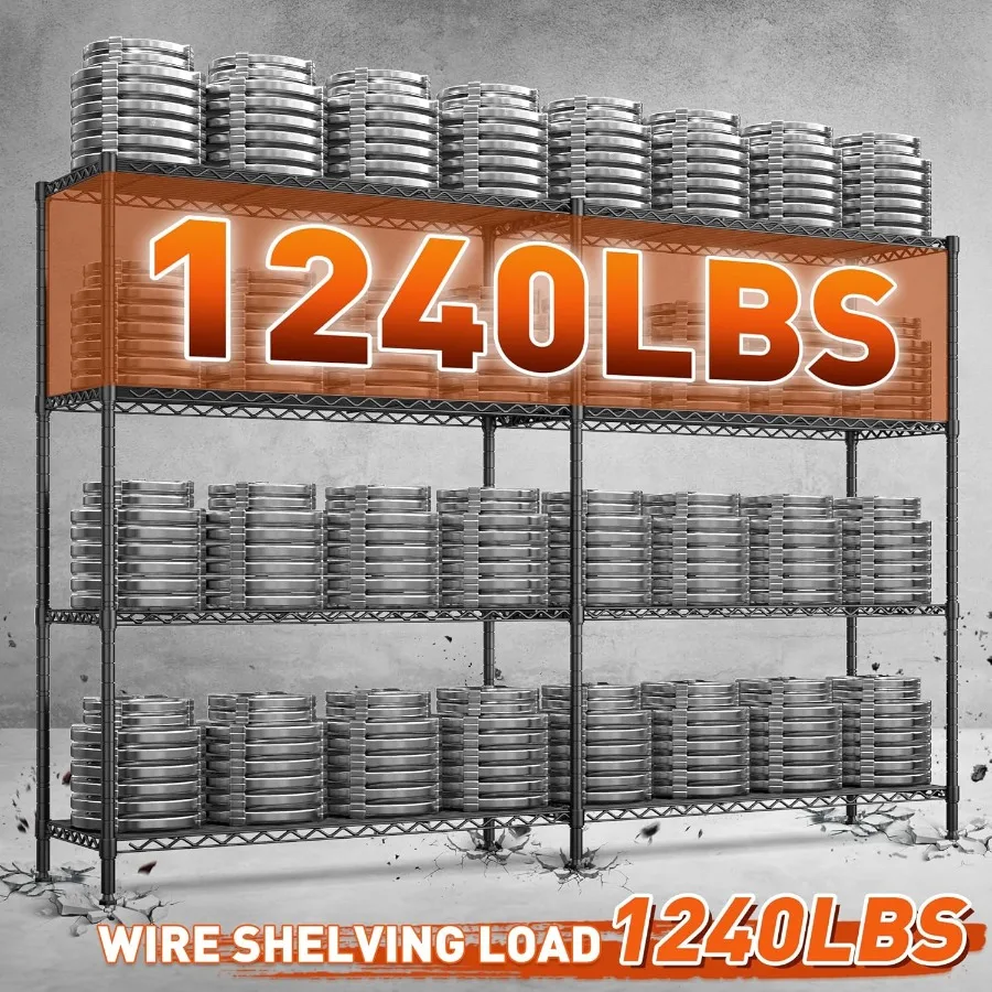 70W 금속 선반 보관 선반 4단 와이어 선반 유닛 하중 1240LBS 금속 선반 보관용 조절 가능한 선반 랙