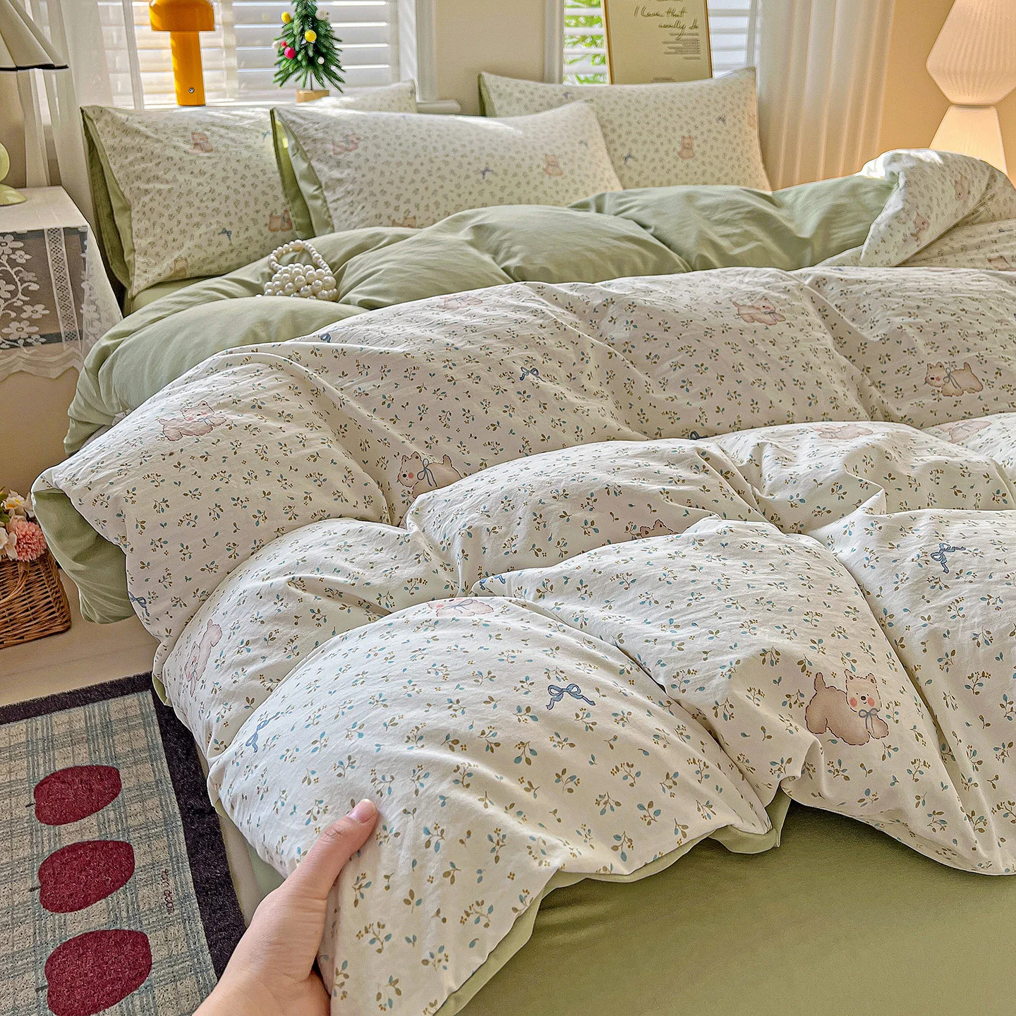 Silk Sheet Set - 이지케어 반응염색 빈티지 워싱 인조면 이불
