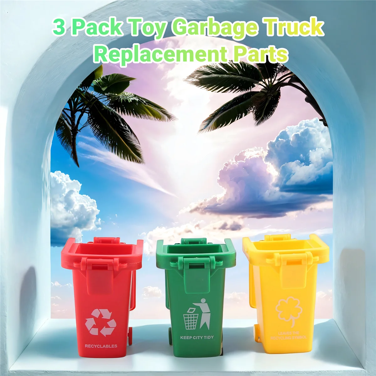 علب قمامة شاحنة القمامة لمركبات الألعاب A26P، 3 قطع غيار لعبة شاحنة القمامة، سلة المهملات المحاكاة