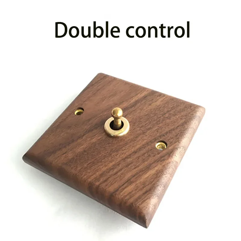 

2 pcs American black walnut panel brass lever antique solid wood retro switch socket 86 type switch