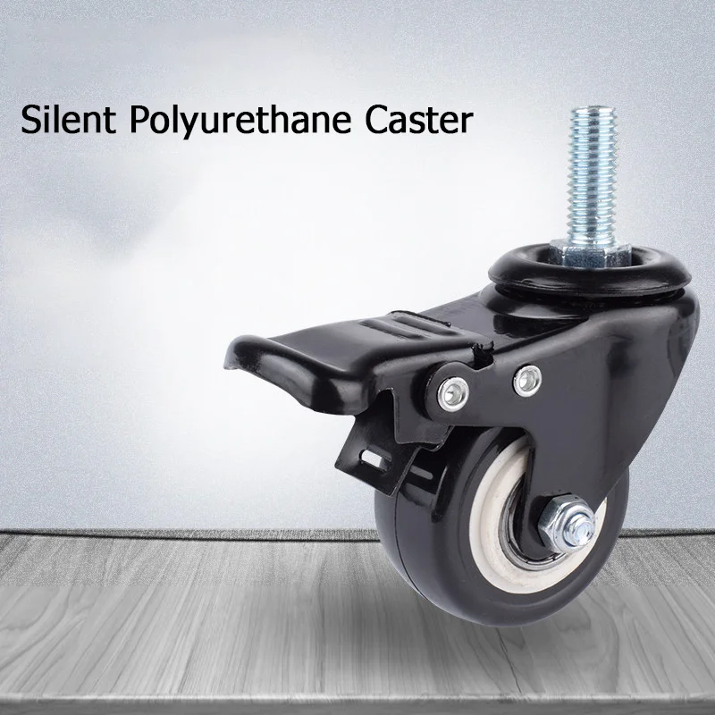 1PCS Screw omnidirectional casters 1.5/2/2.5/3 inch silent wheels M8/10/12 screw with brake omnidirectional casters hand truck