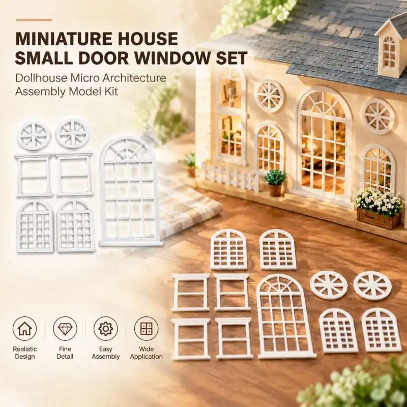 Mini House Door Window Kit Dollhouse Micro Architecture Model Assembly Accessory Set
