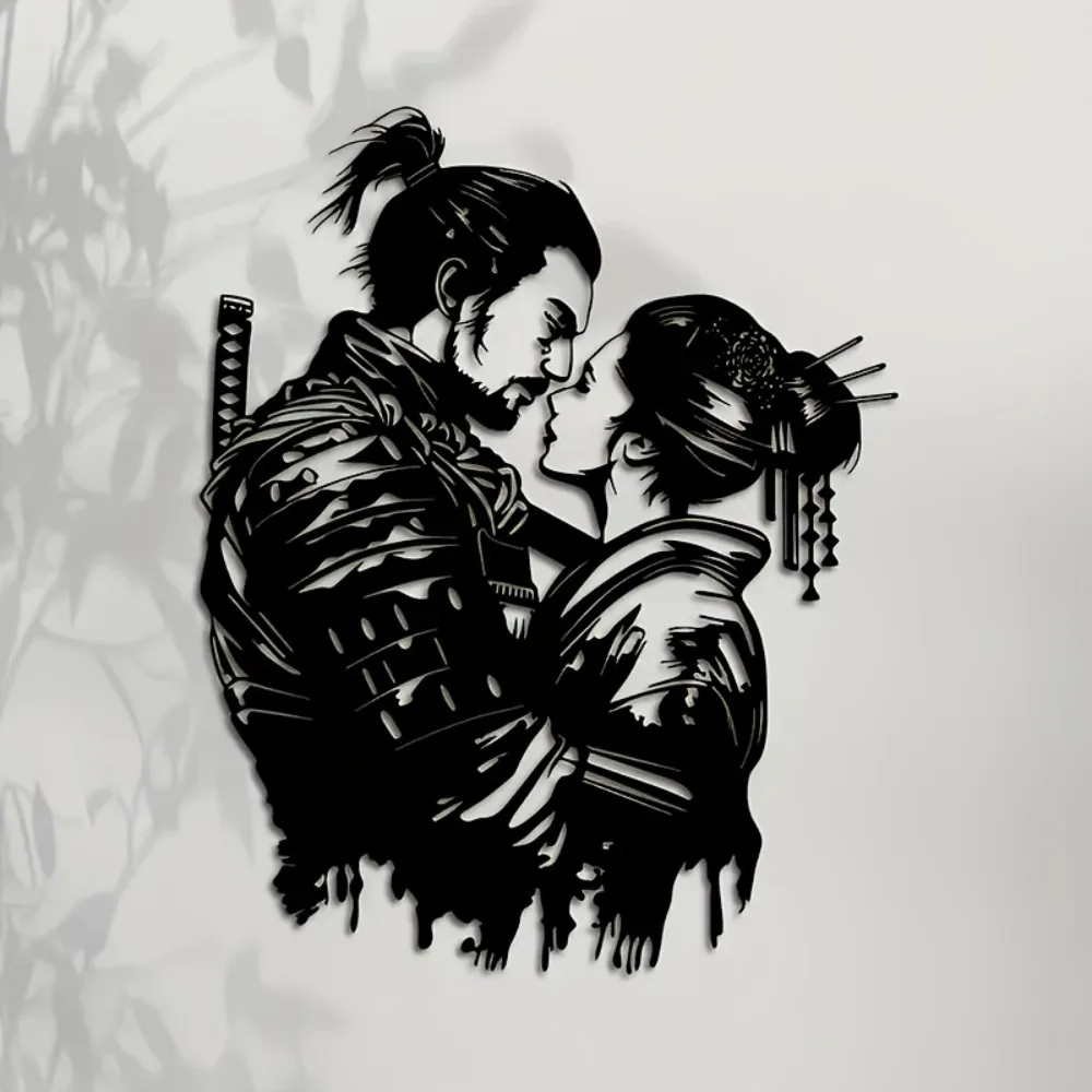 CIFBUY Iron Wall Art Samurai Geisha Metal Sign Japanese Decor For Indoor Outdoor Living Room Bedroom Office Elegant Home Decorat