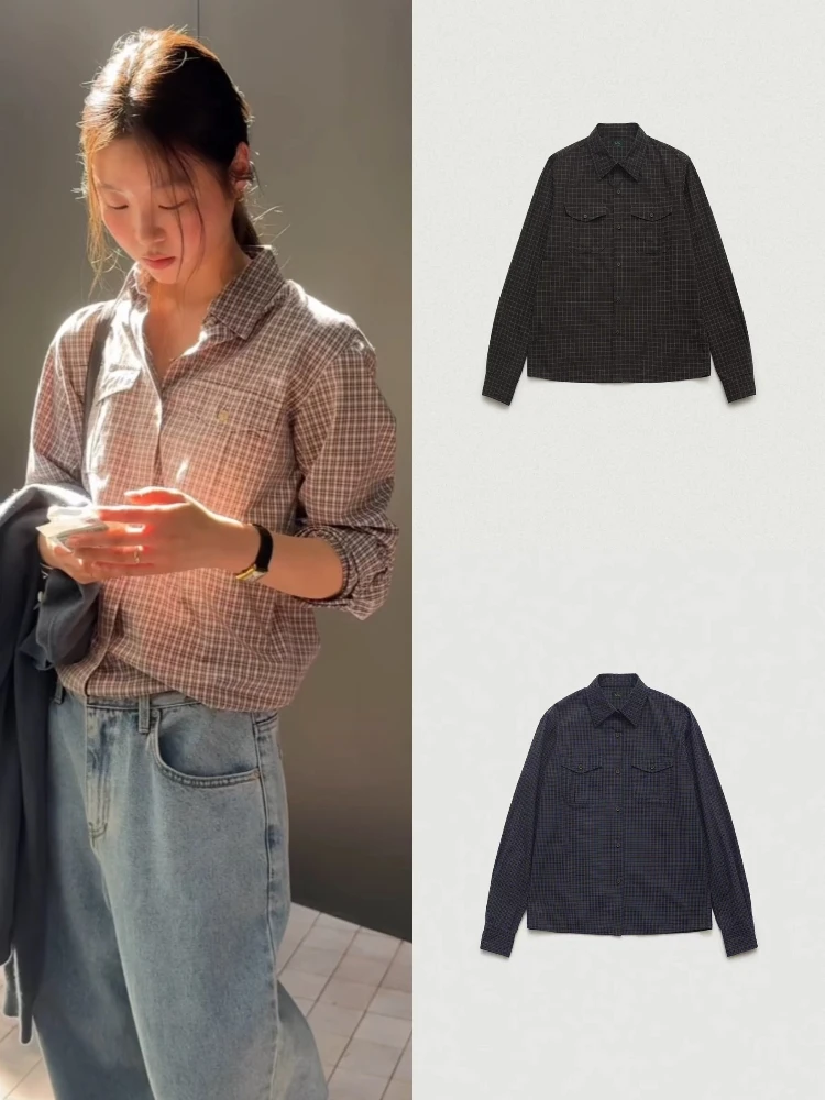 

East Gate Eight Milk Home Vintage Plaid irt Women Loose Lazy Casual Long Sve Top Cotton Breathable Autumn Faion