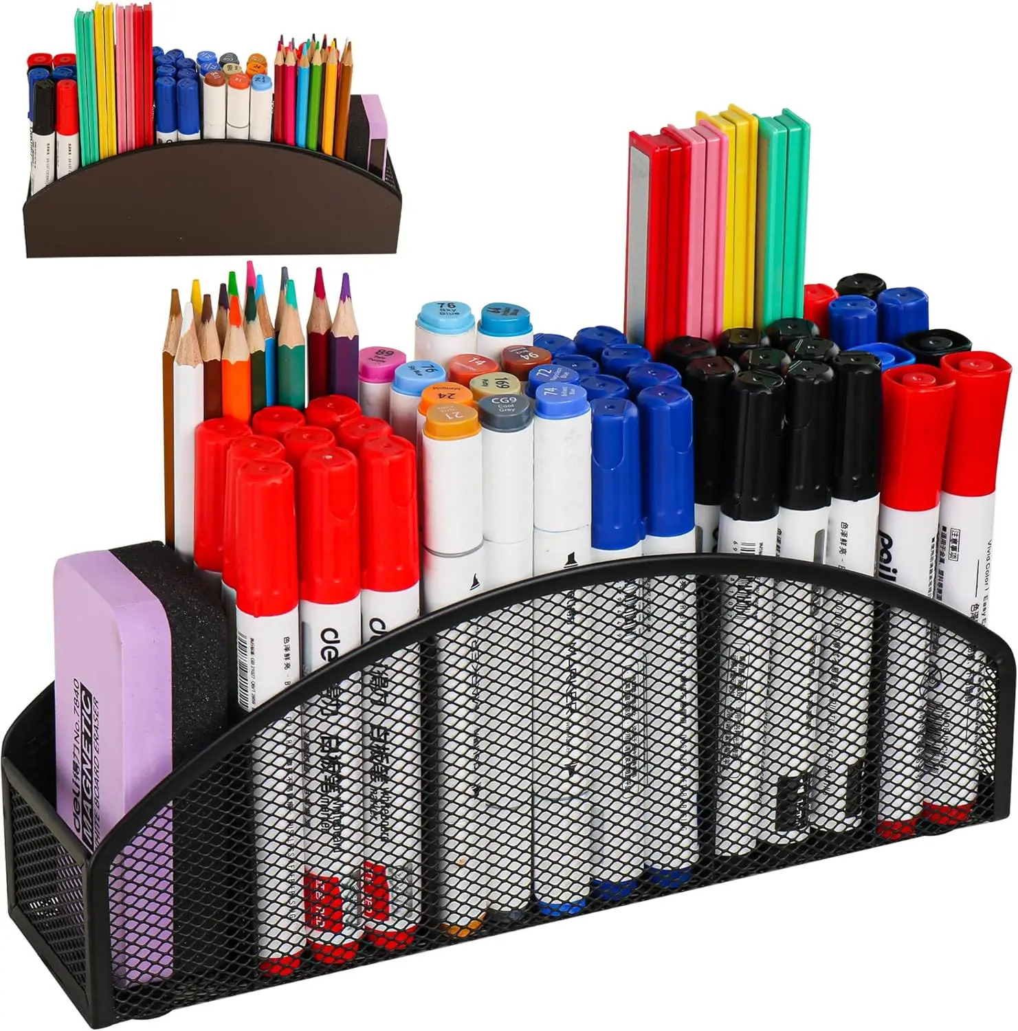 

Heavy Duty Magnetic Marker Holder, 5 Slots Mesh Metal Organizer for Whiteboard Fridge Office