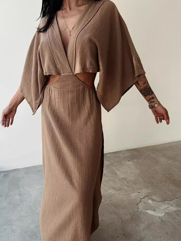 

Сексуальная юбка миди с V-образным вырезом и высоким разрезом из хлопка и льна с открытым поясом для женщин, повседневная, весна-лето-осень